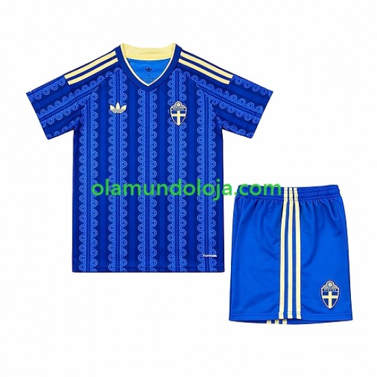 Camisola Suécia Criança Equipamento Segundo Copa do Mundo 2026 Manga Curta